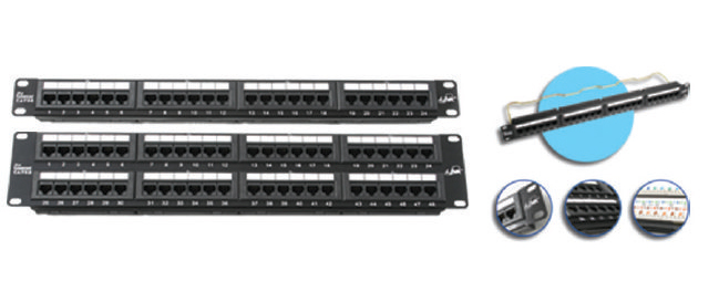 CAT5E แผงกระจายสายมีเหล็กจัดสายและติดป้ายชื่อได้